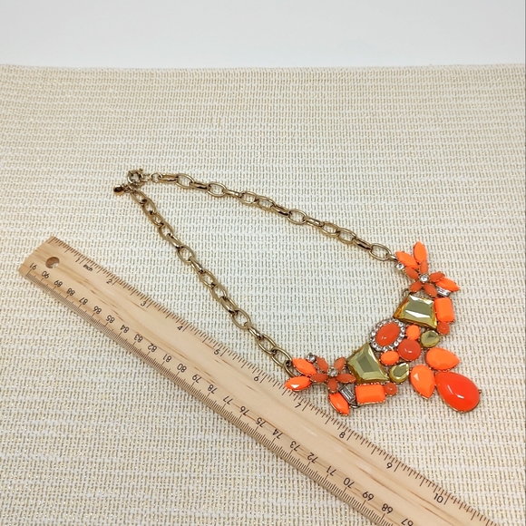 J. Crew neon coral orange rhinestone and brassy-gold chain mixed media necklace - Picture 10 of 10